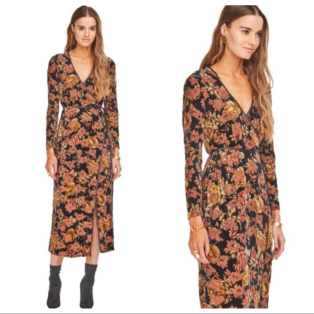 🆕NWT floral velvet burnout wrap midi dress - Picture 4 of 16